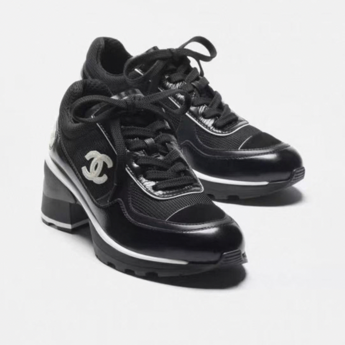 未使用 Chanel/香奈儿 38码 黑色高跟运动鞋 粗跟4cm