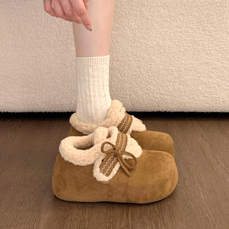 蝴蝶结加绒勃肯鞋女2025新款冬季加厚保暖女士毛茸茸雪地靴子棉鞋