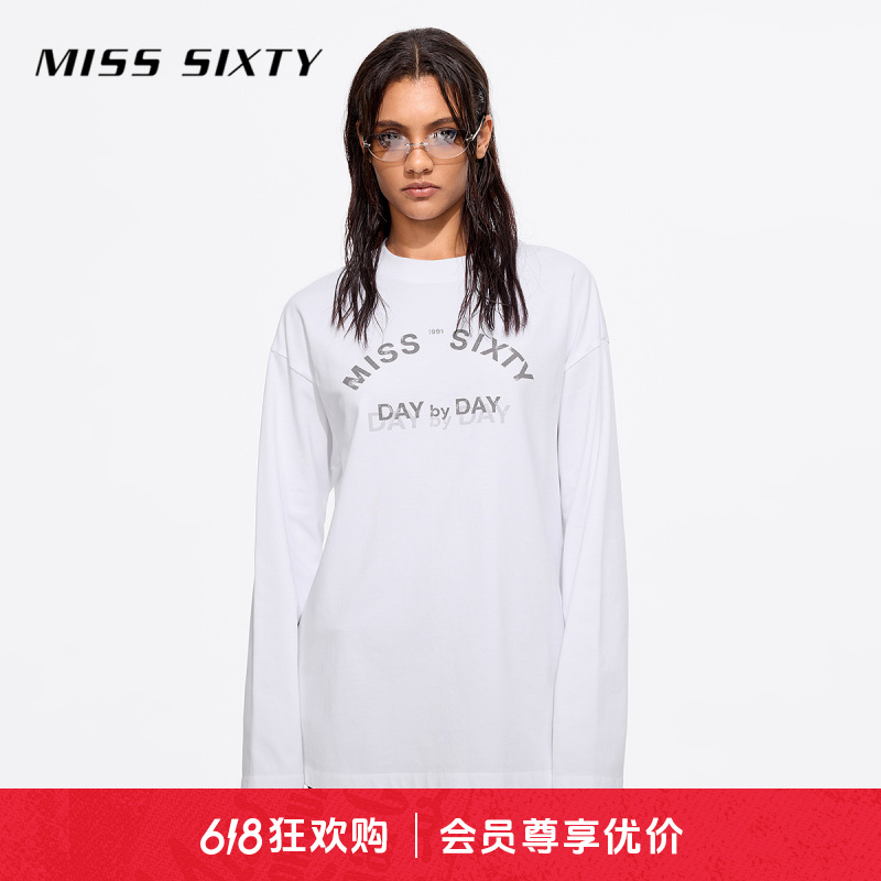 【商场同款新品】Miss Sixty2025春长袖T恤女圆领字母简约百搭