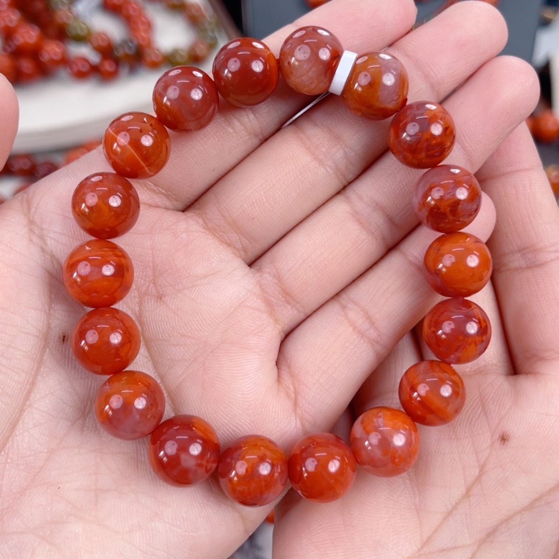 南红玛瑙未镶嵌瓦西牛血火焰单圈11mm