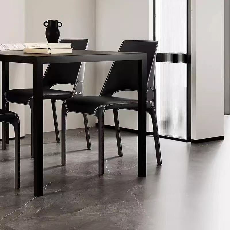 意式极简马鞍皮餐椅简约轻奢家用餐厅靠背椅北欧设计师咖啡厅椅子