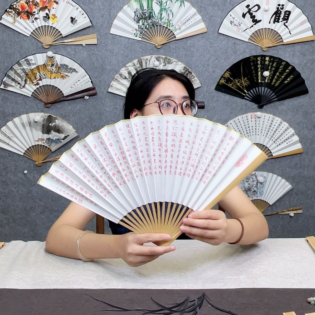 国画95寸玉竹-纯手绘-文玩扇骨（默认粘好）