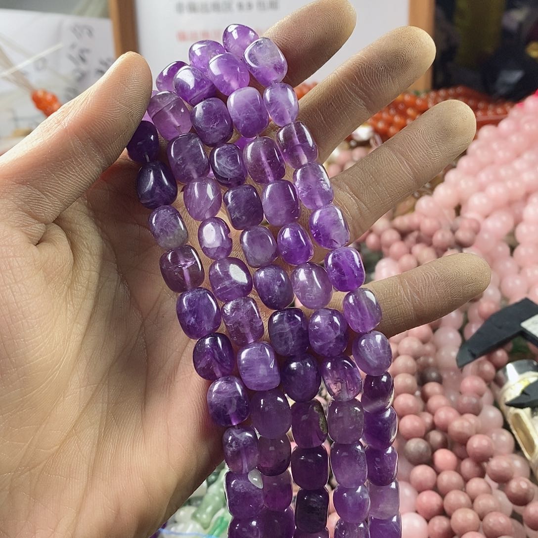 玛瑙/玉髓珠宝半成品合金一条天然8×10紫水晶糖豆