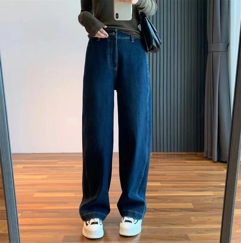2025春款四面弹香蕉裤中高腰时尚显瘦百搭直筒直筒牛仔裤女