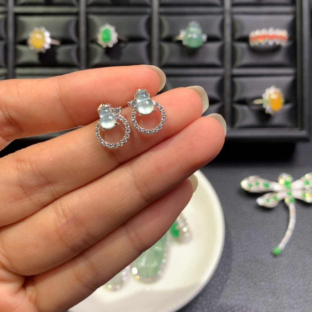 翡翠银S925镶嵌耳饰