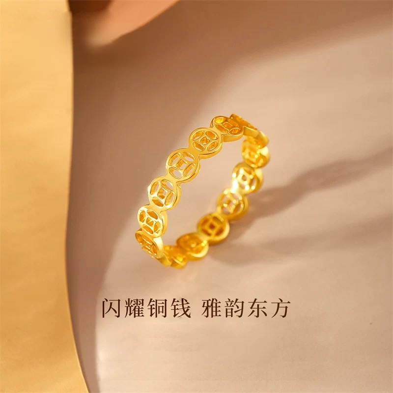 【粉丝专享】2025钱多多女男士素圈金色戒指小众情侣戒指