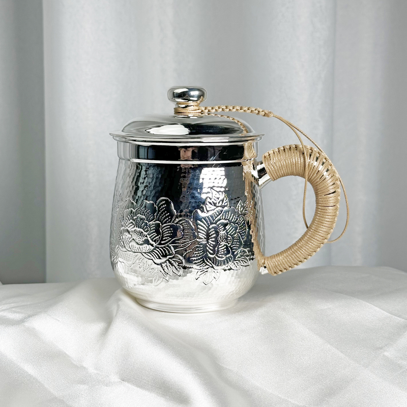手工牡丹茶缸杯办公银杯