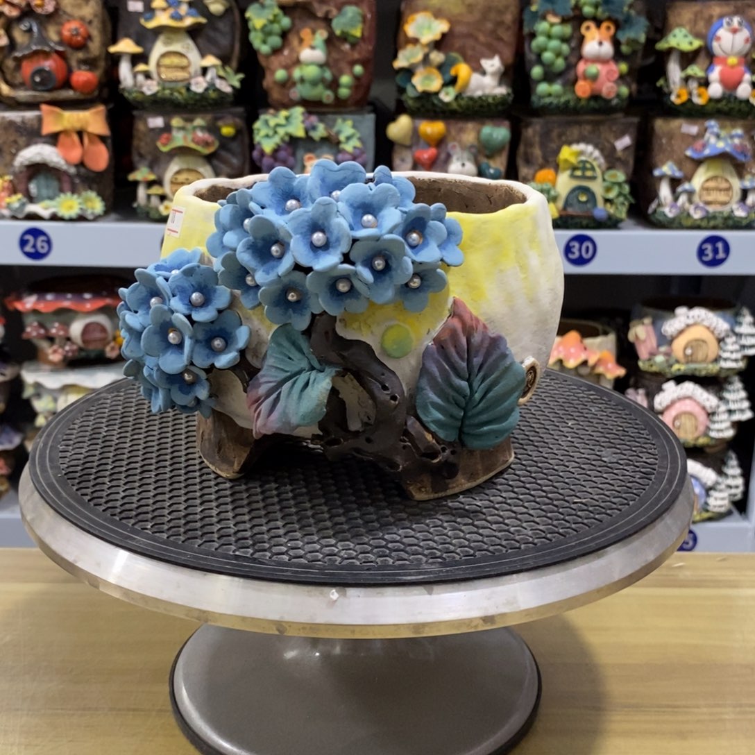 白狐粗陶手捏花盆