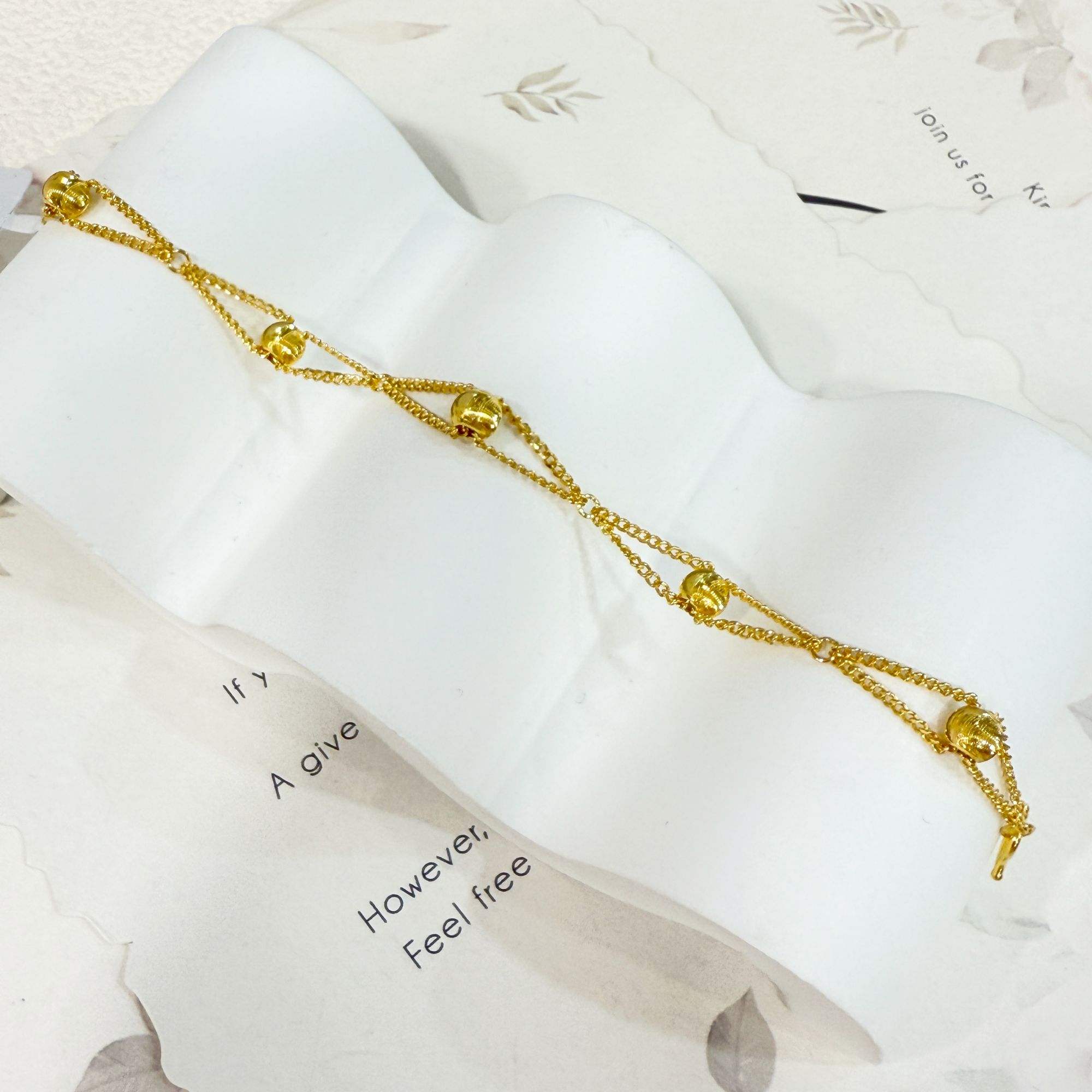 5G工艺【双层猫眼珠蕾丝黄金手链】足金999