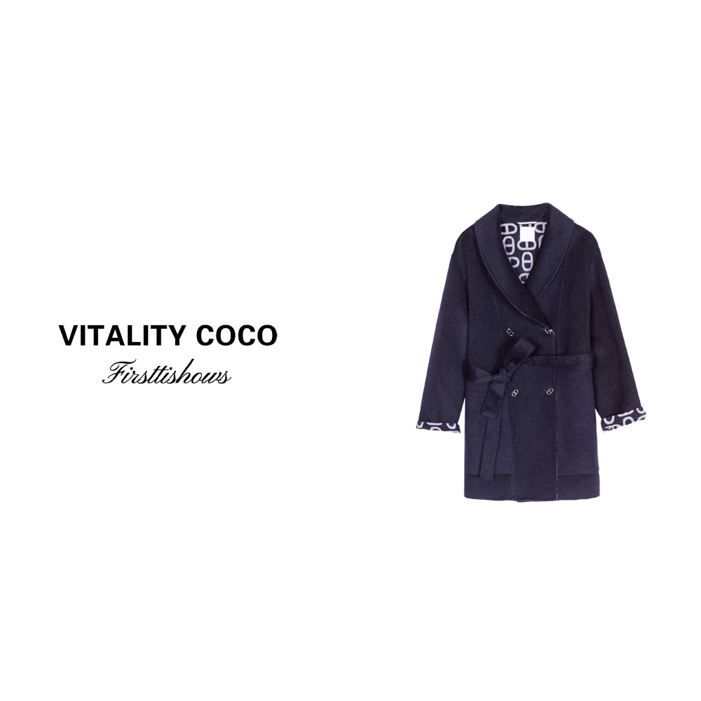 「VITALITY COCO」热卖花纹内里翻领长款呢子大衣1457/1435/1431