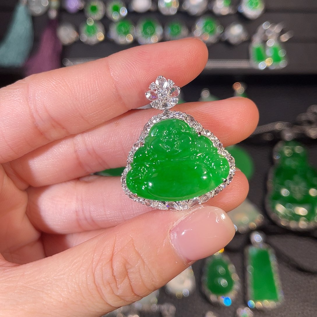 翡翠18K金镶嵌吊坠(不含链)佛公吊坠