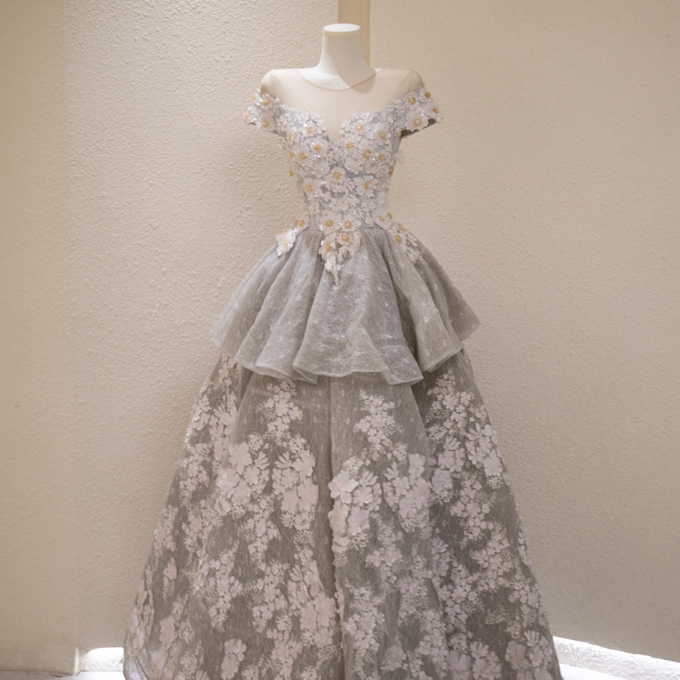 包肩花朵礼服重工