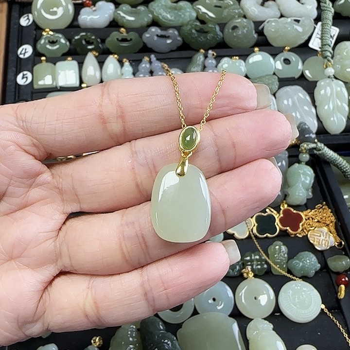 和田玉银S925镶嵌吊坠(赠链)送链子皮绳