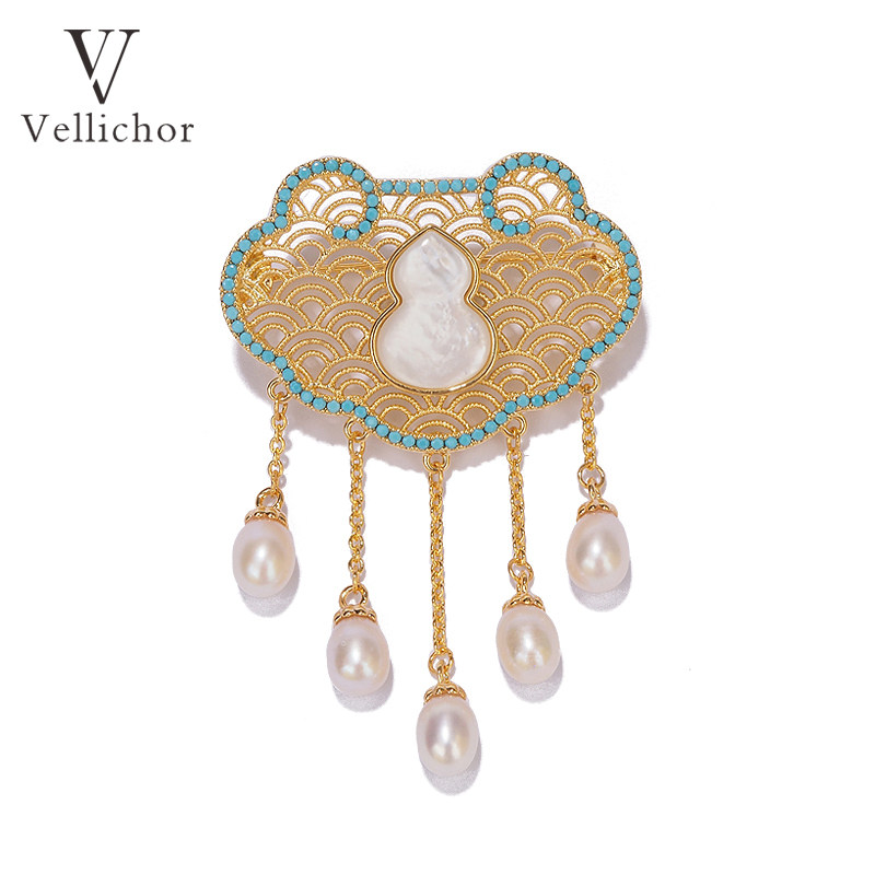 铜合金胸针 国风精致复古葫芦平安锁胸针女轻奢高级感别针配饰