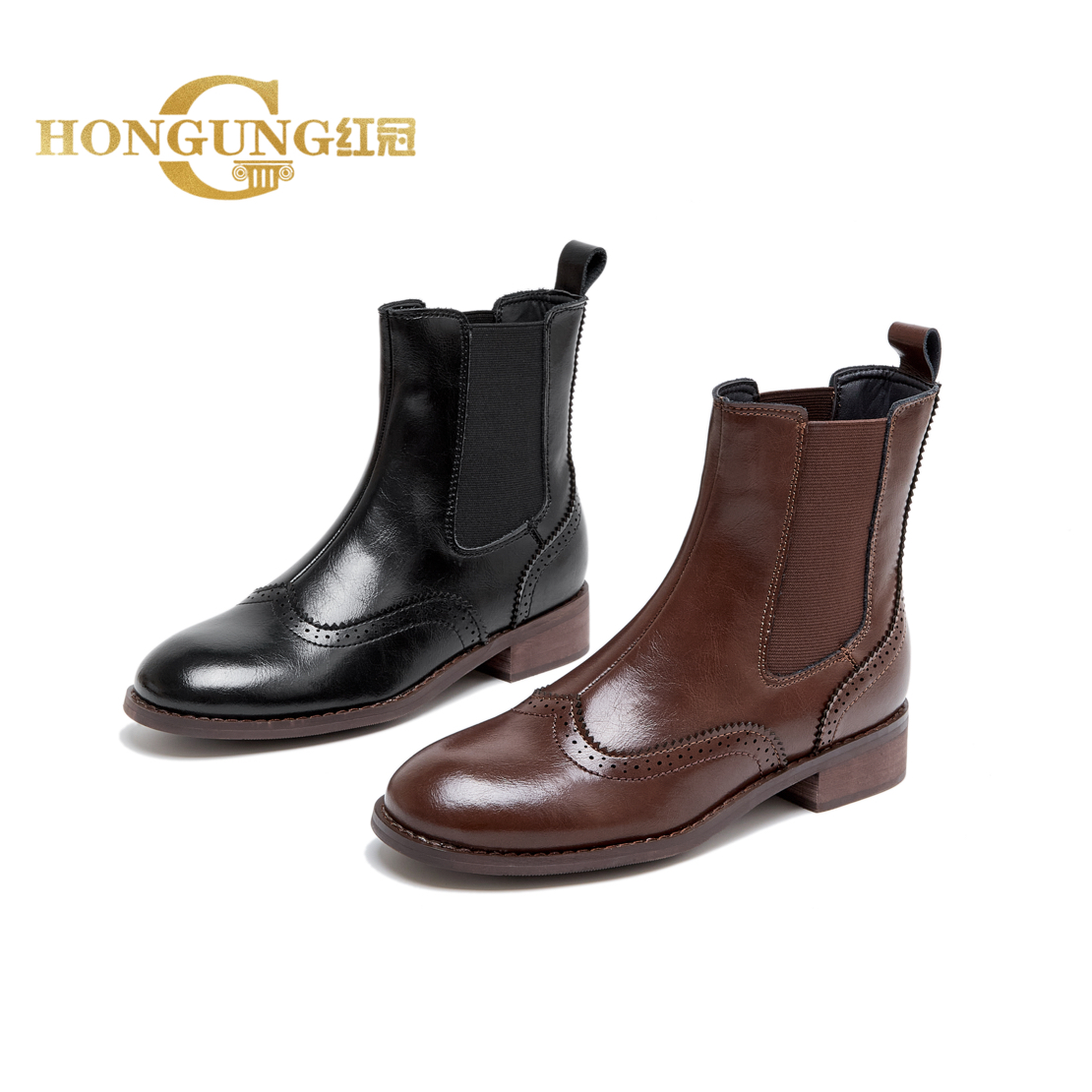 瘦脚穿 | 红冠时装靴通勤靴子女鞋秋冬烟筒英伦短靴冬季粗跟9201