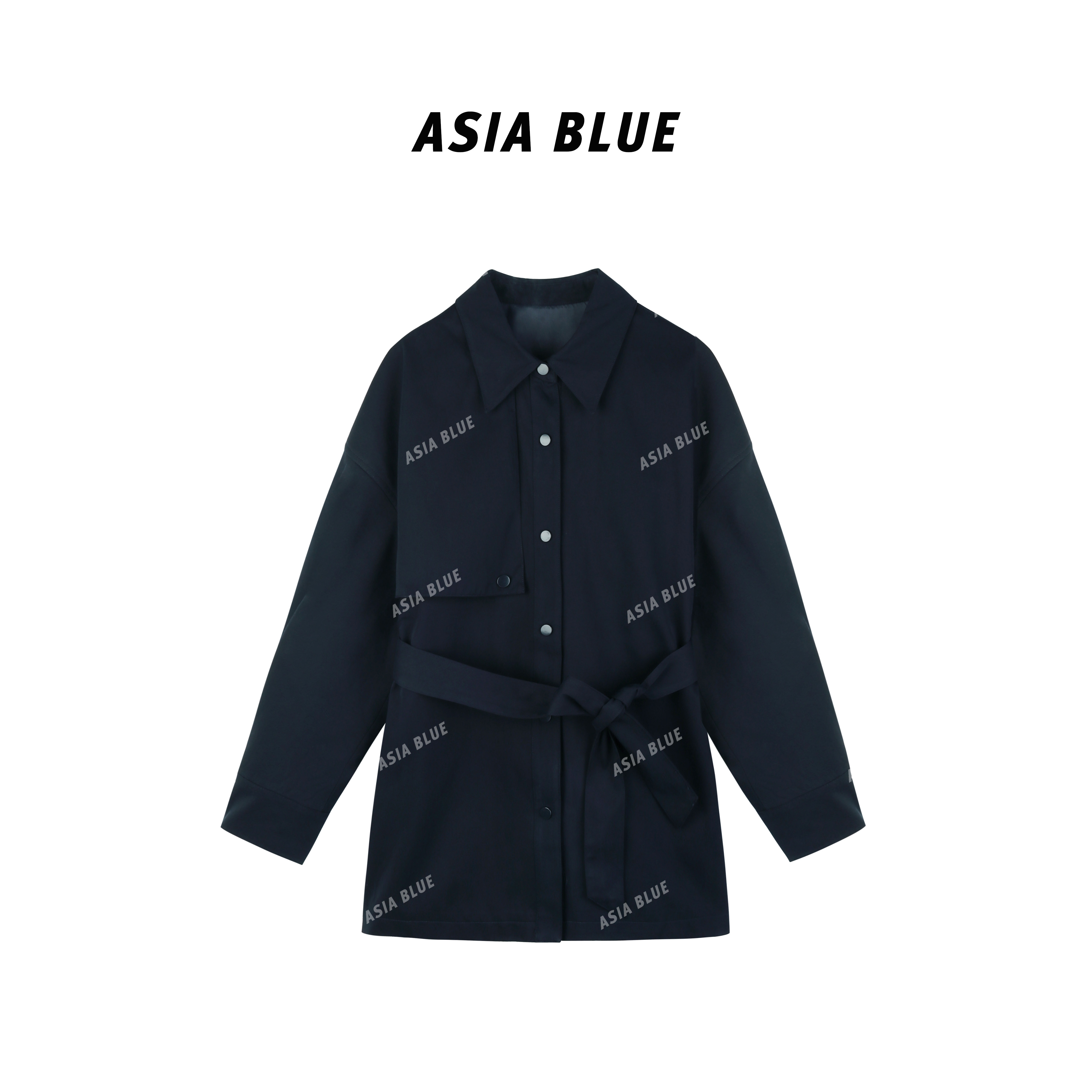 【ASIA BLUE】2025春季翻领带腰带中长款风衣外套#2025S082
