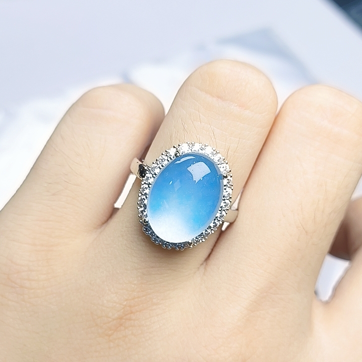 （聚宝严选）B22蓝冰大鹅蛋椭圆戒指妈妈款精致精美百搭时尚