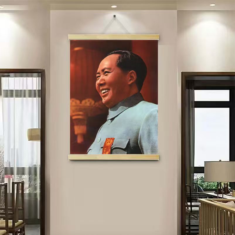 伟人画像肖像毛爷爷挂画背景墙笔画实木卷轴客厅玄关办公室装饰画