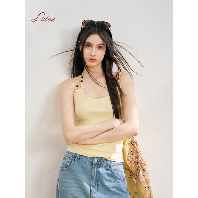 【雪宝专享】Liilou 25ss 色彩串珠 奶油挂脖绑带方领设计露背背心