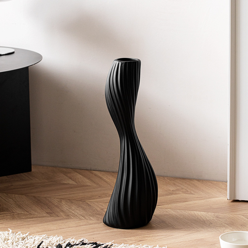 欧式轻奢不规则小蛮腰创意奶油风玻璃花瓶客厅落地摆件