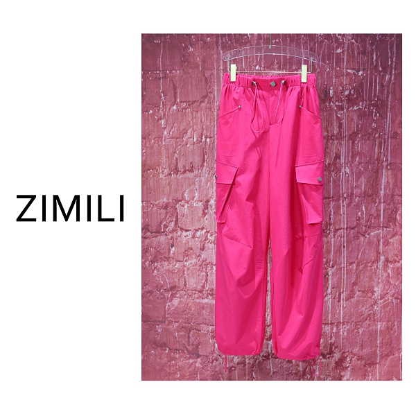 【亮哥女装】2025秋季《出水芙蓉》洋红色工装风阔腿工装裤8535-P1