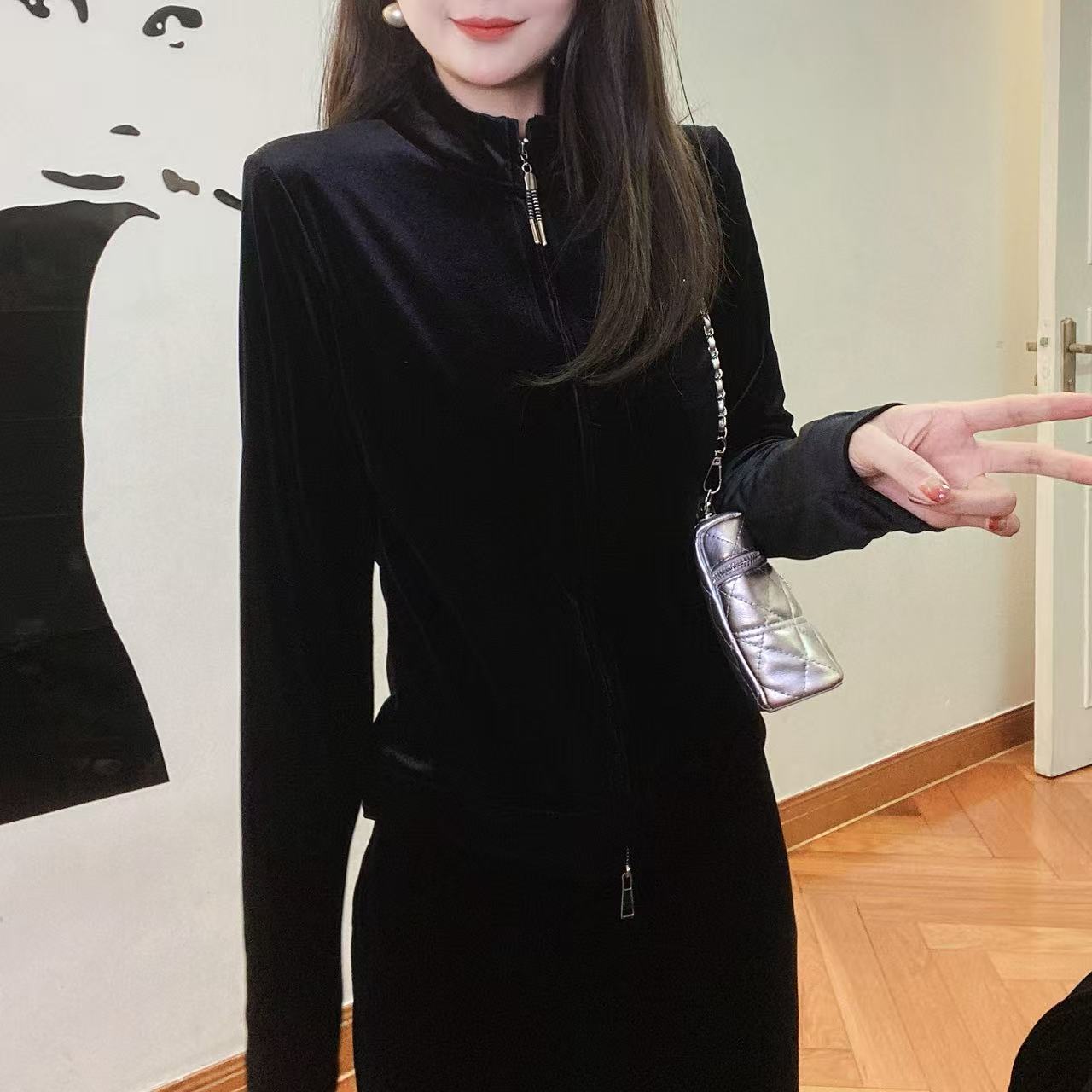 高级绒拉链式加绒开衫外套1029