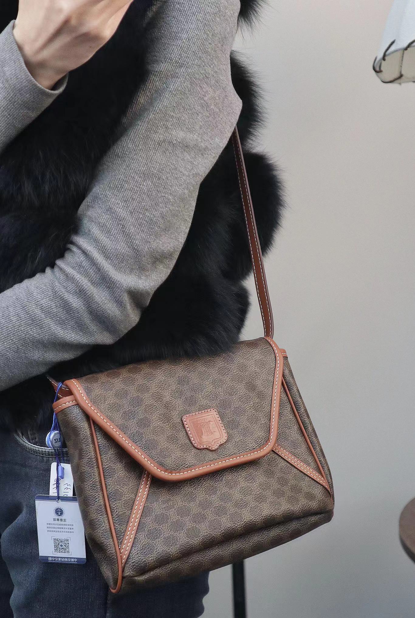 95新 Celine/思琳 老花翻盖马鞍包 斜挎包/秋境中古 1180