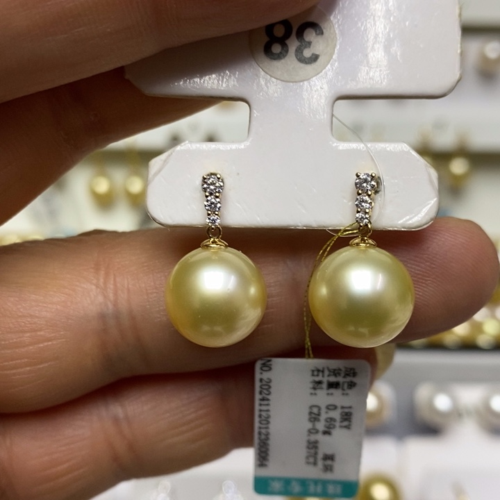 海水珍珠金珠耳坠18K金镶嵌
