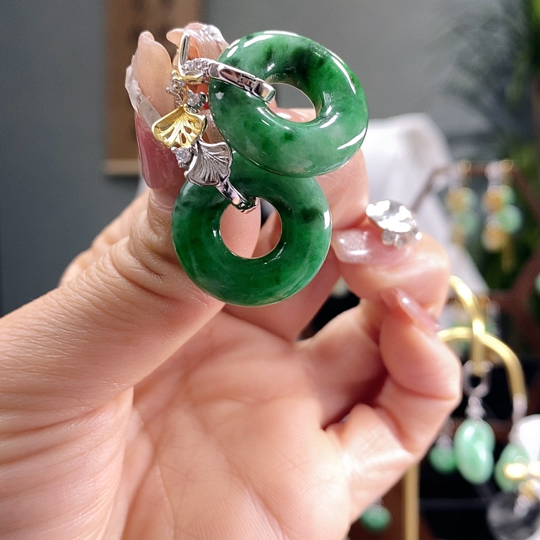 翡翠耳饰银S925镶嵌翡翠