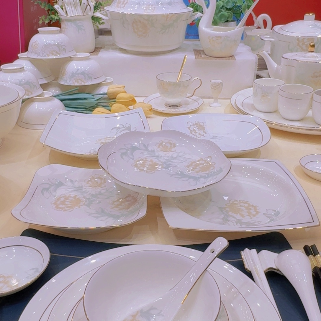 45%以上骨粉骨瓷景德镇不描金清雅套装