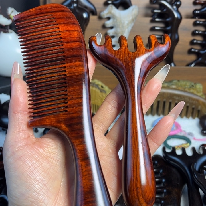 紫檀木手柄梳鹿角微瑕