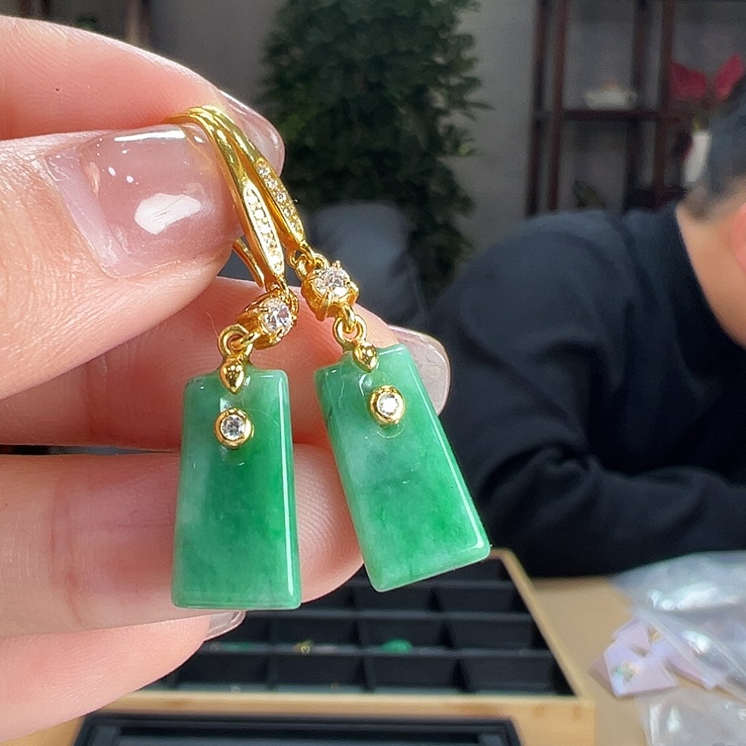 翡翠耳饰银S925镶嵌耳环14