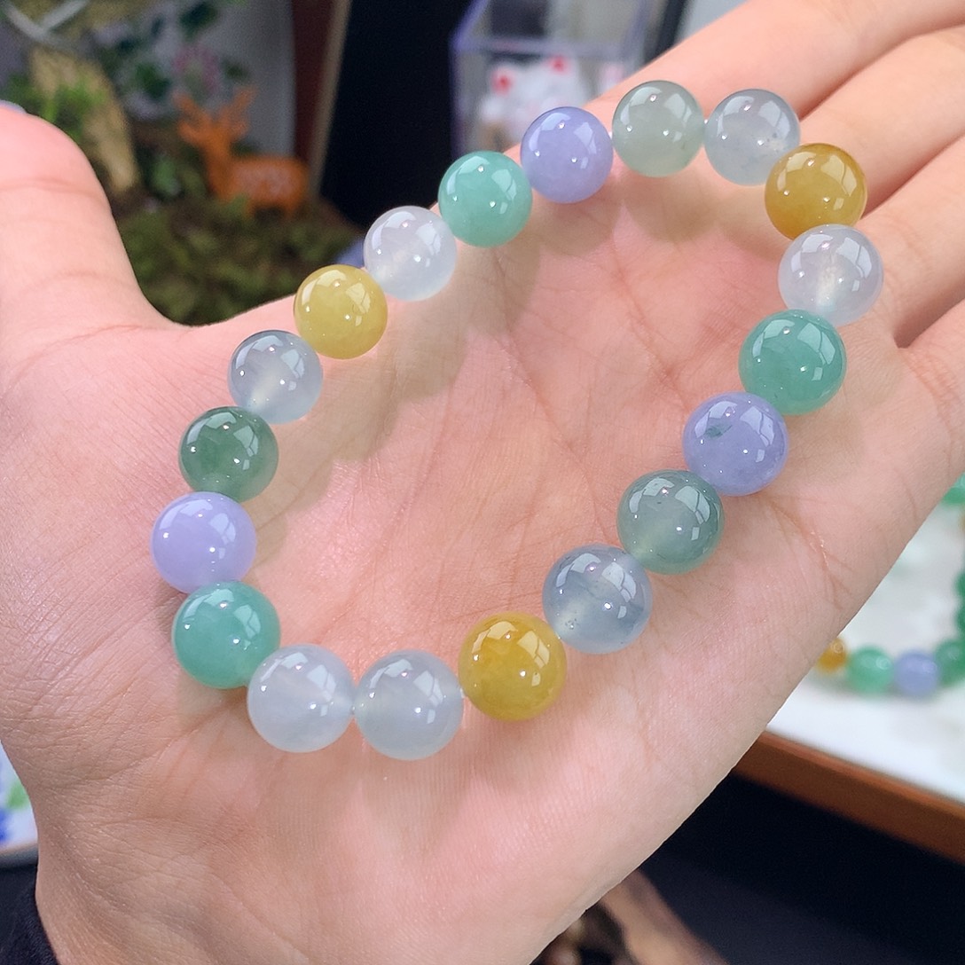 翡翠未镶嵌手链明艳冰多宝手串