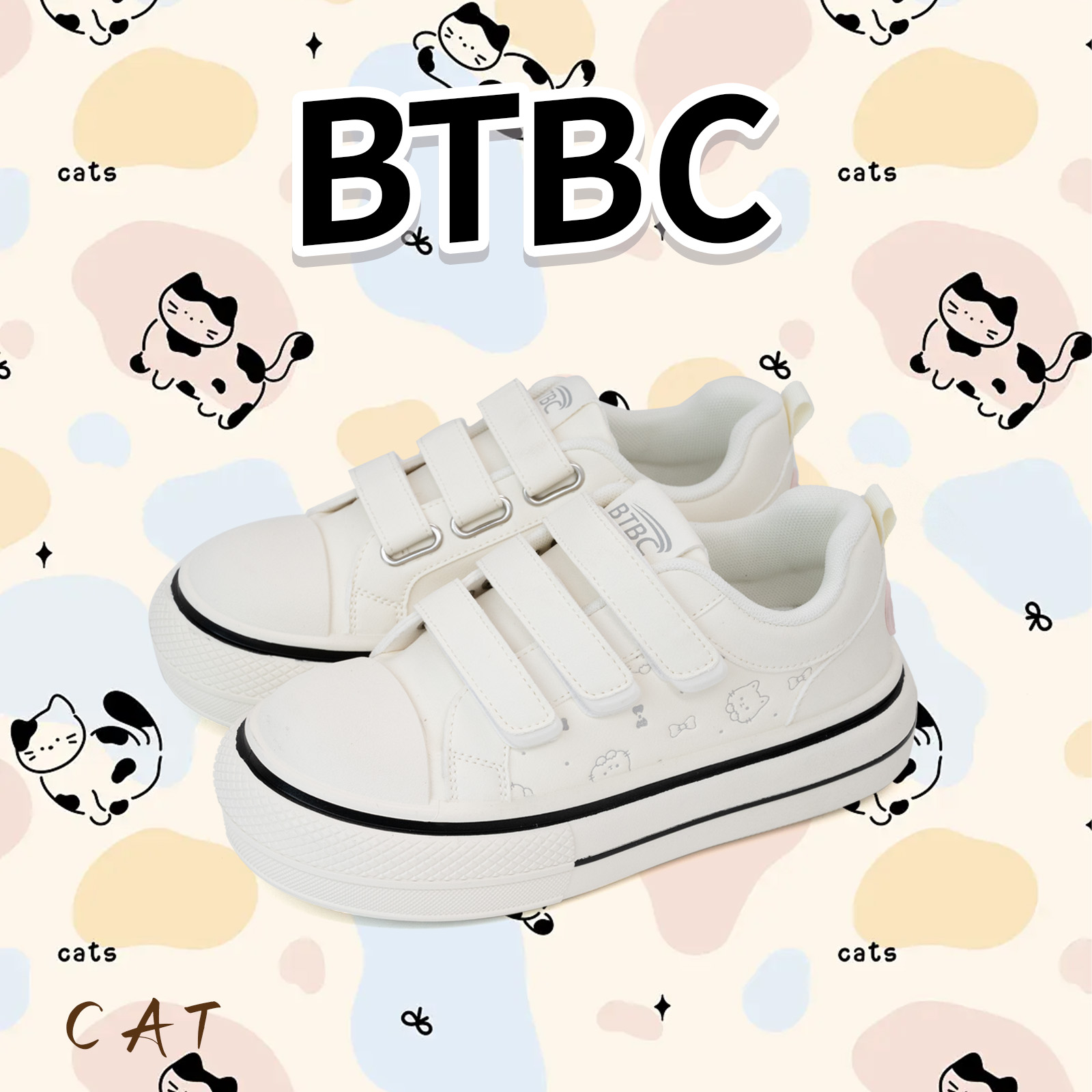 BTBC【啤啤原创设计品牌 印花小猫 2026年新款厚底大头休闲板鞋 】 