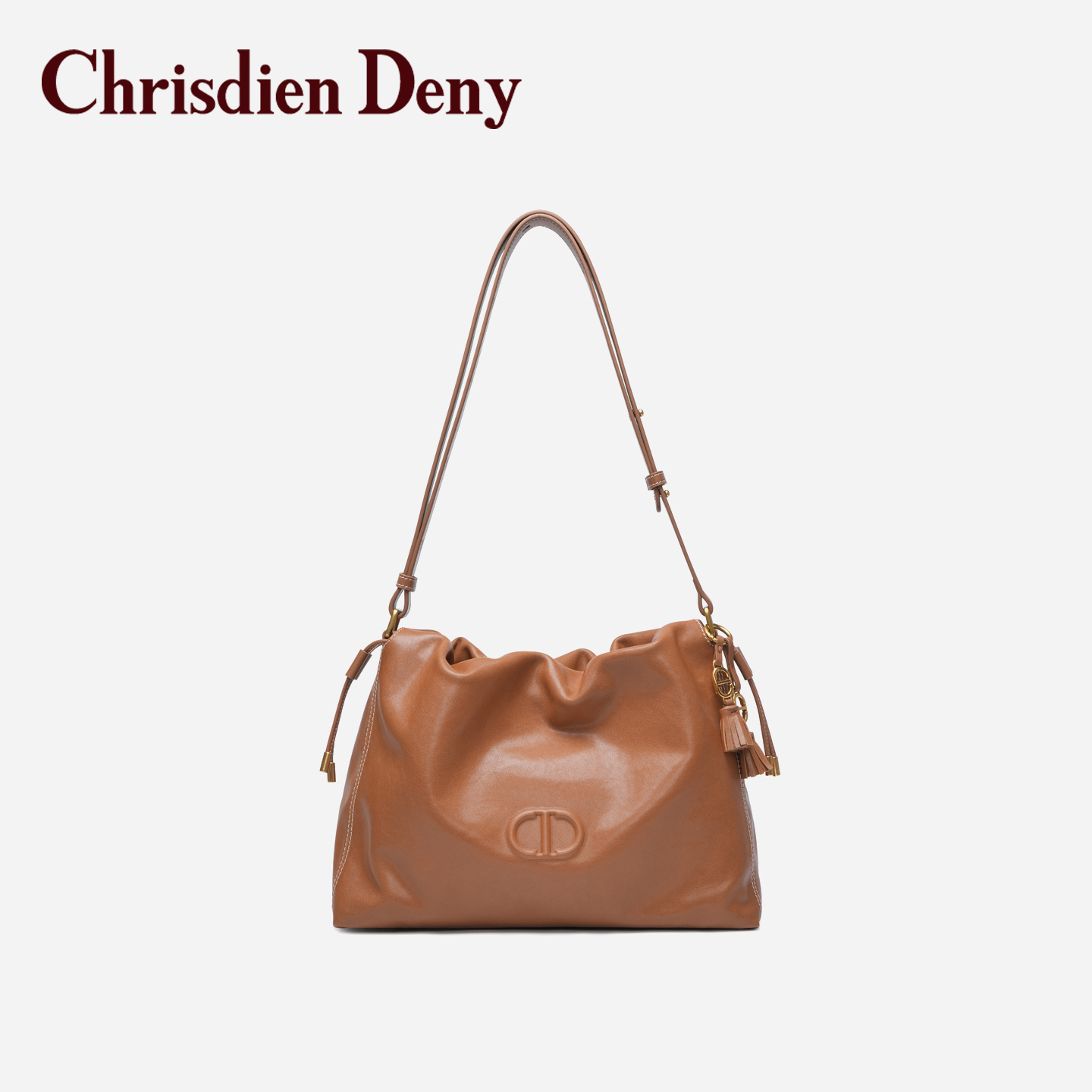 克雷斯丹尼水桶包斜挎包云朵编织春夏车缝线小众褶皱牛皮包