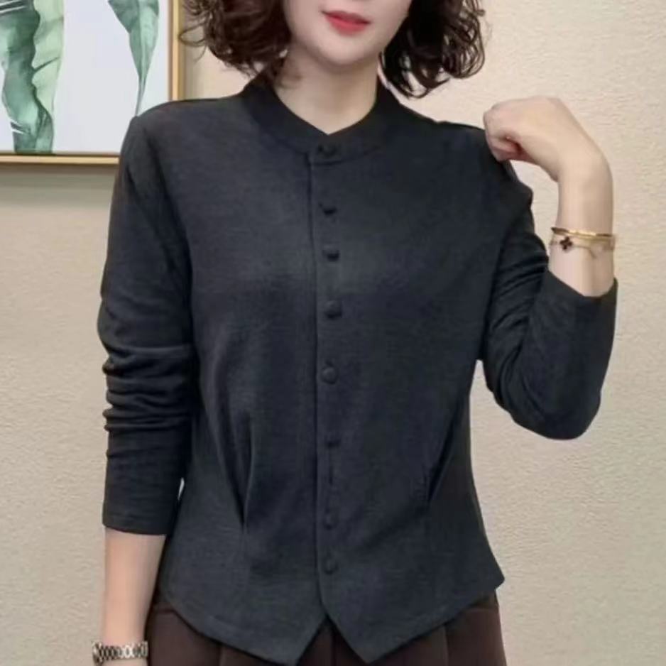 秋冬新款双面绒纯色打底衫气质优雅休闲百搭衬衣保暖可外穿小开衫