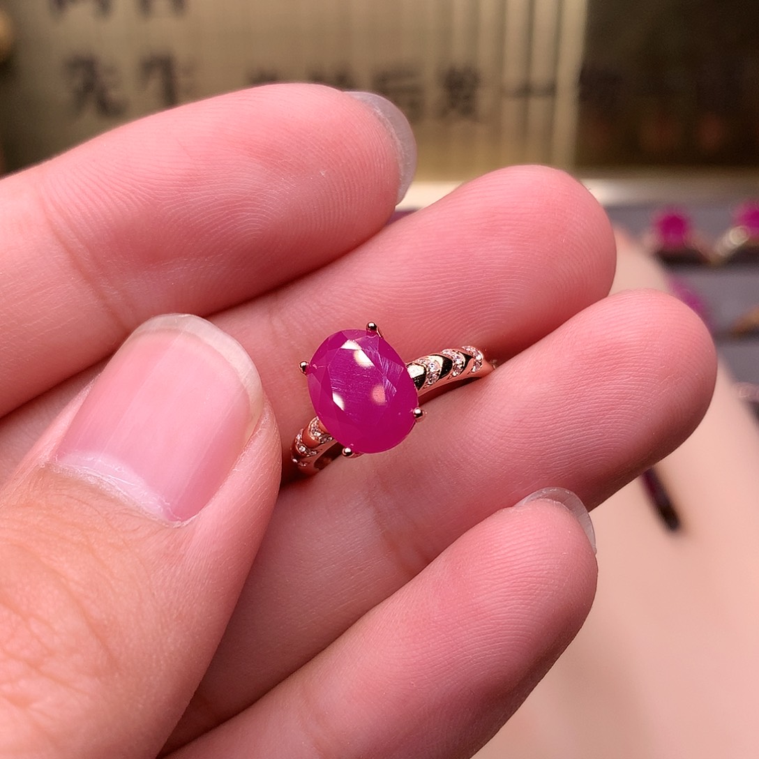 红宝石戒指银S925镶嵌