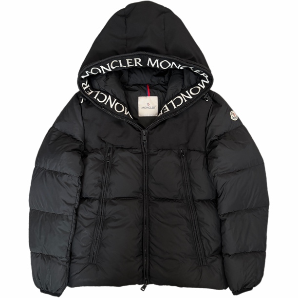 99新 MONCLER 黑色连帽字母刺绣logo羽绒服2码