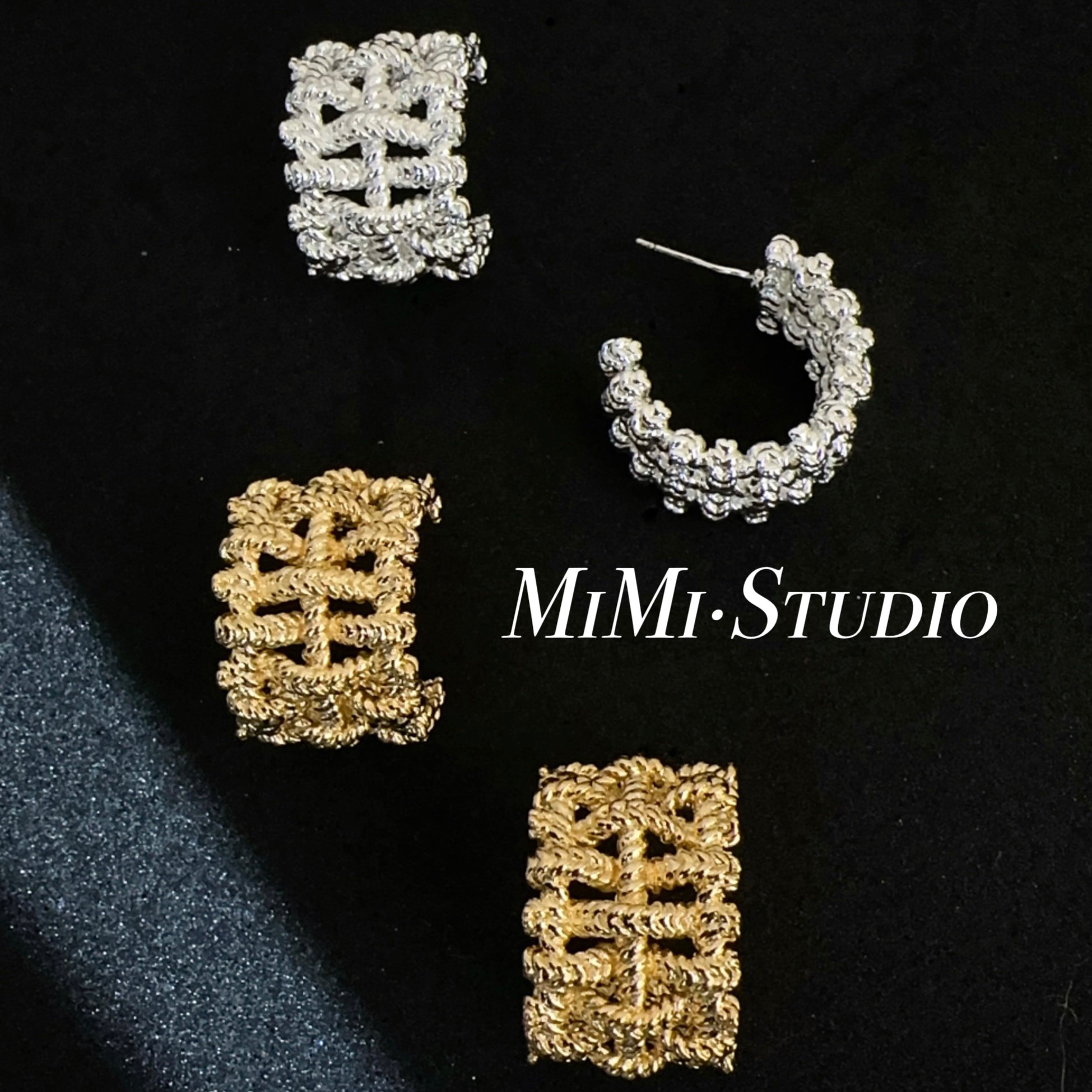 铜合金耳饰 X轻奢法式复古(编织绳节)镂空时尚耳钉