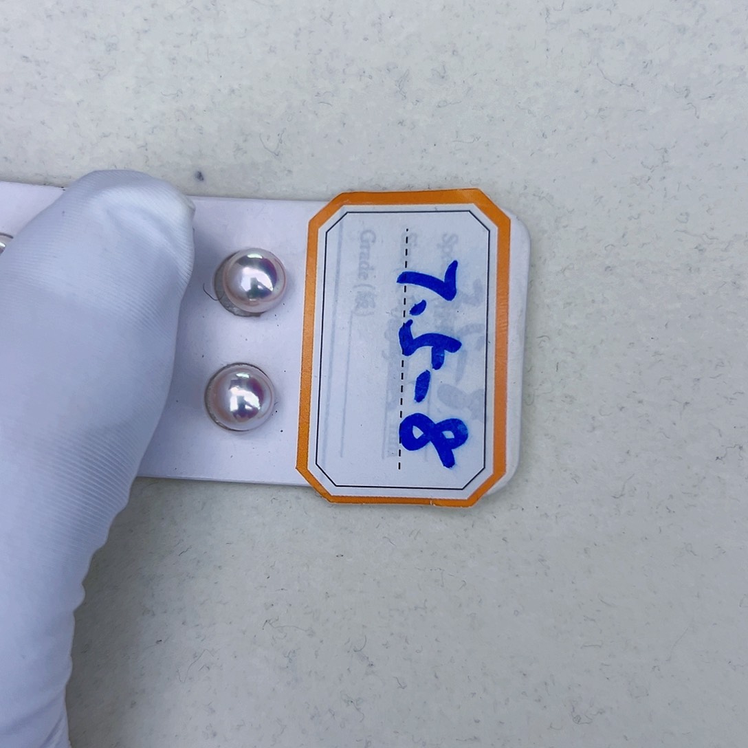 海水珍珠海水akoya天女耳钉7.5-8mm18K金镶嵌