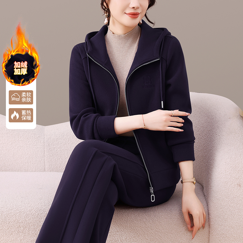 恩狐妈妈装冬装保暖休闲套装中老年女秋冬季加绒加厚两件套