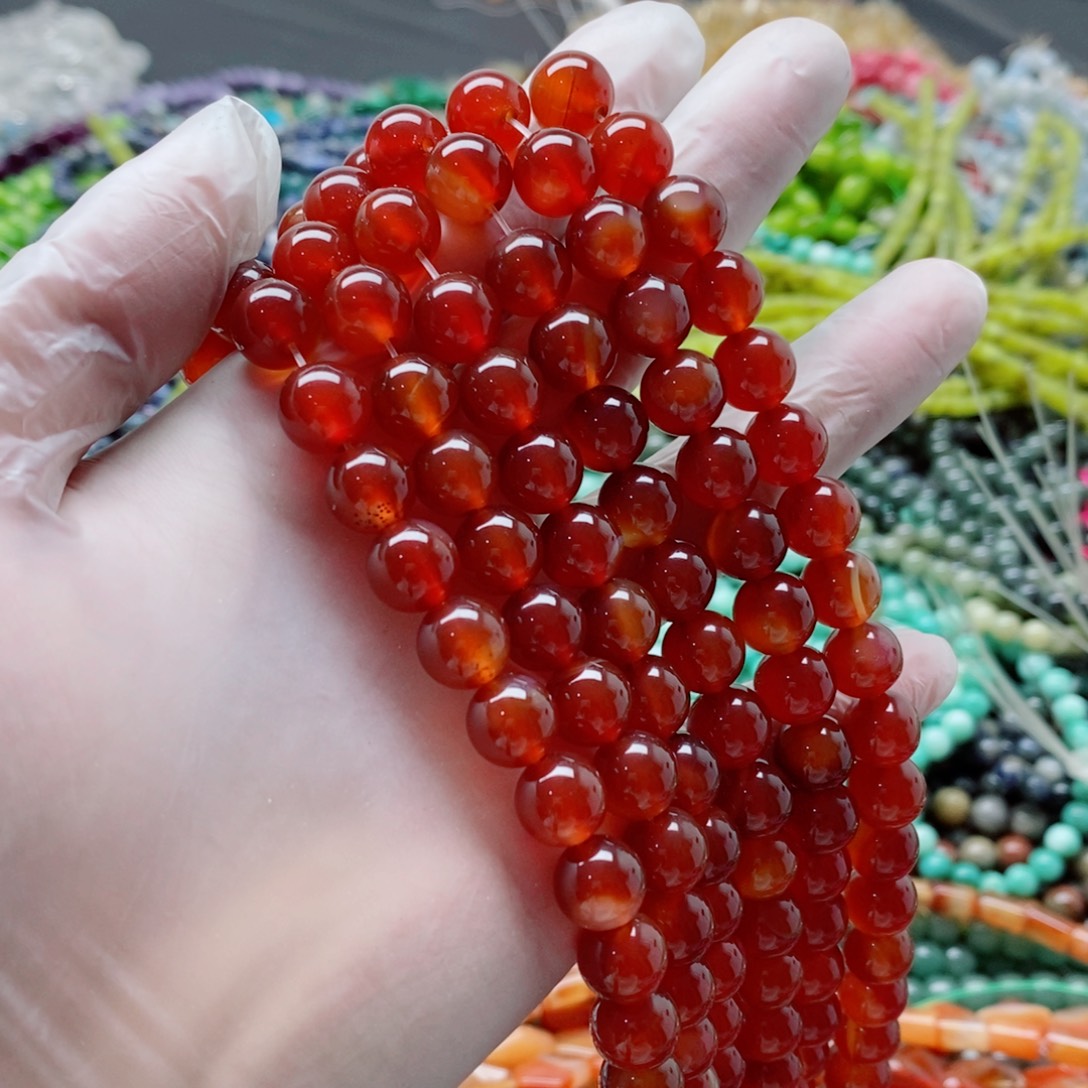 玛瑙/玉髓未镶嵌珠宝半成品一条天然10mm红玛瑙圆珠A级