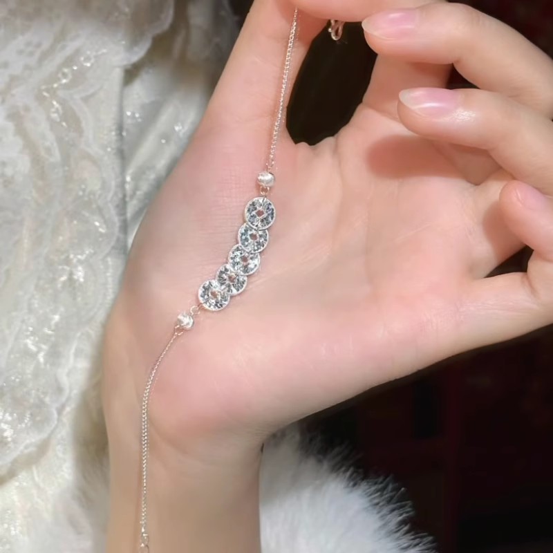 足银手链 999足银碎冰冰手链女生五币新款时尚七夕生日礼物送女友