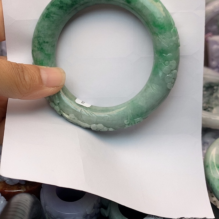 愿***往翡翠未镶嵌手镯老绿圆条59.3