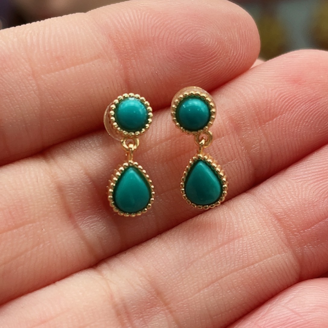 绿松石耳饰银S925镶嵌