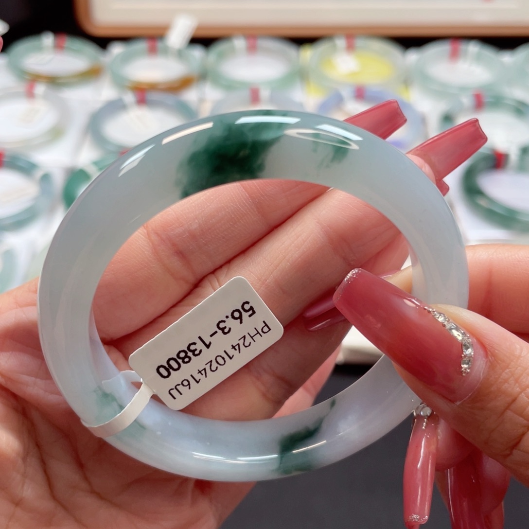 【闪购商品】翡翠手镯未镶嵌细糯冰兰花瓷高贵典雅56.3圈12号