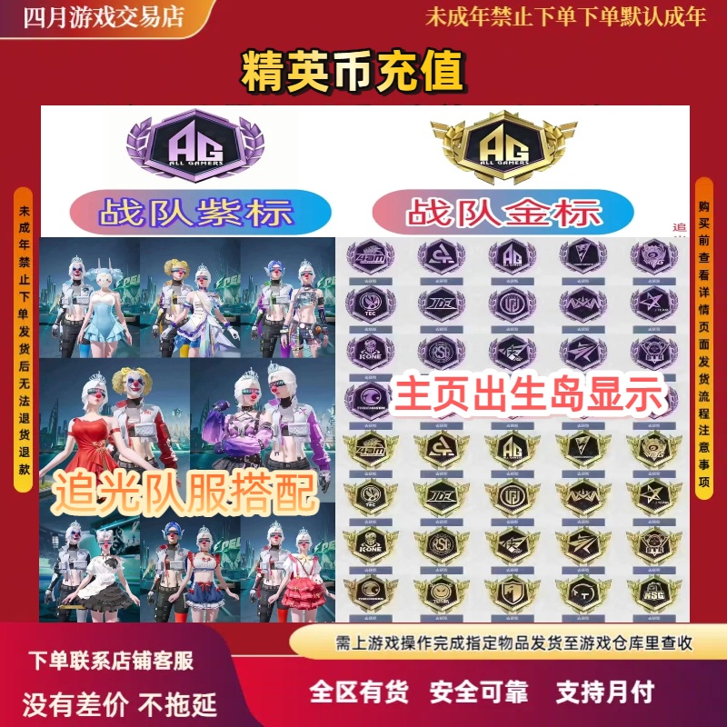 和平精英小店入口精英币追光队服4级紫标LOGO5级金标logo苹果安卓