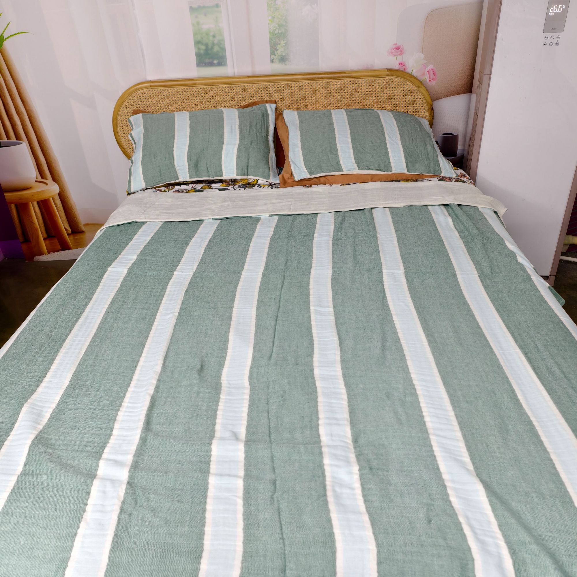 【外贸出口-被套+枕套】全棉双层纱布被套+枕套 条纹经典