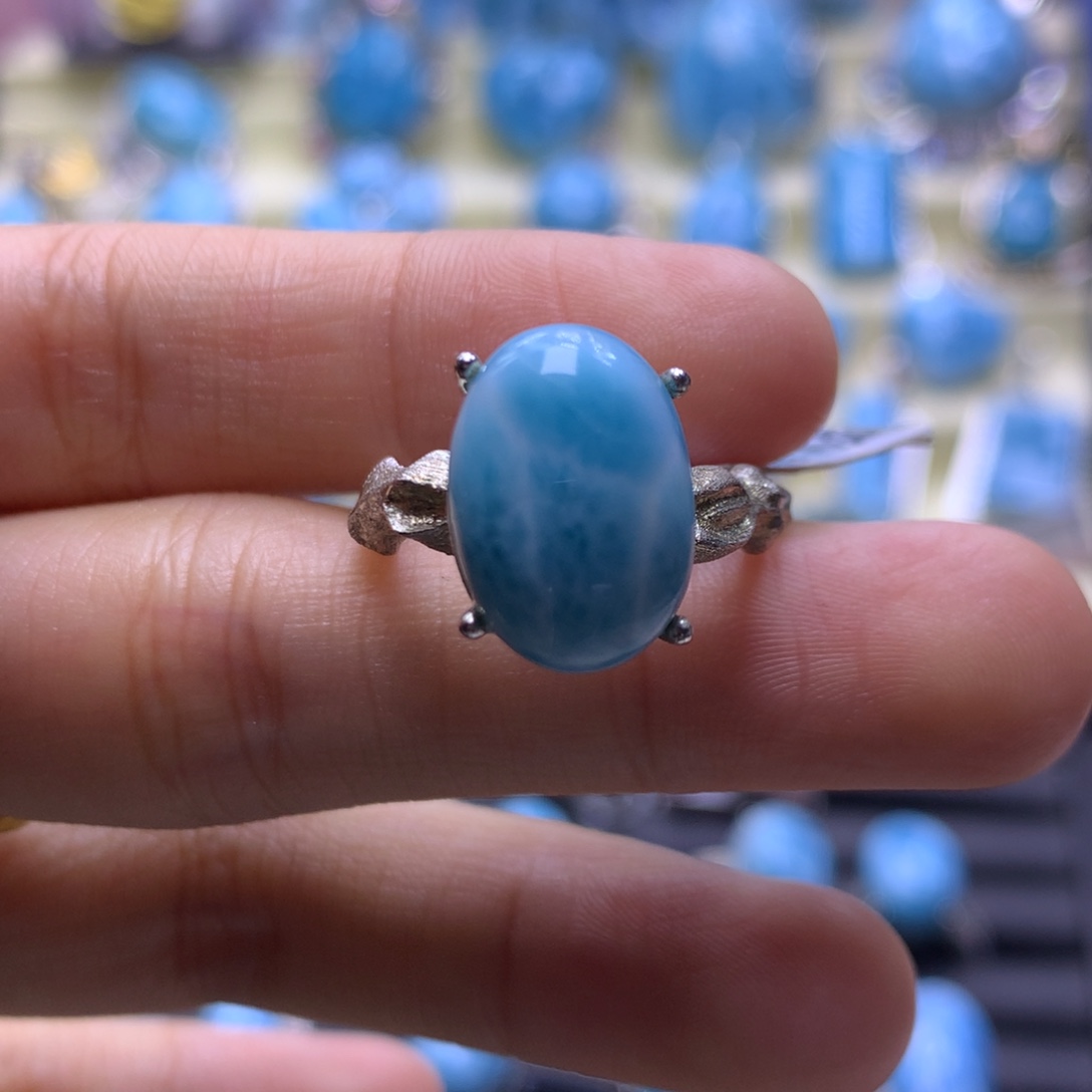 针钠钙石（海纹石）银S925镶嵌戒指蛋面戒指色差略异