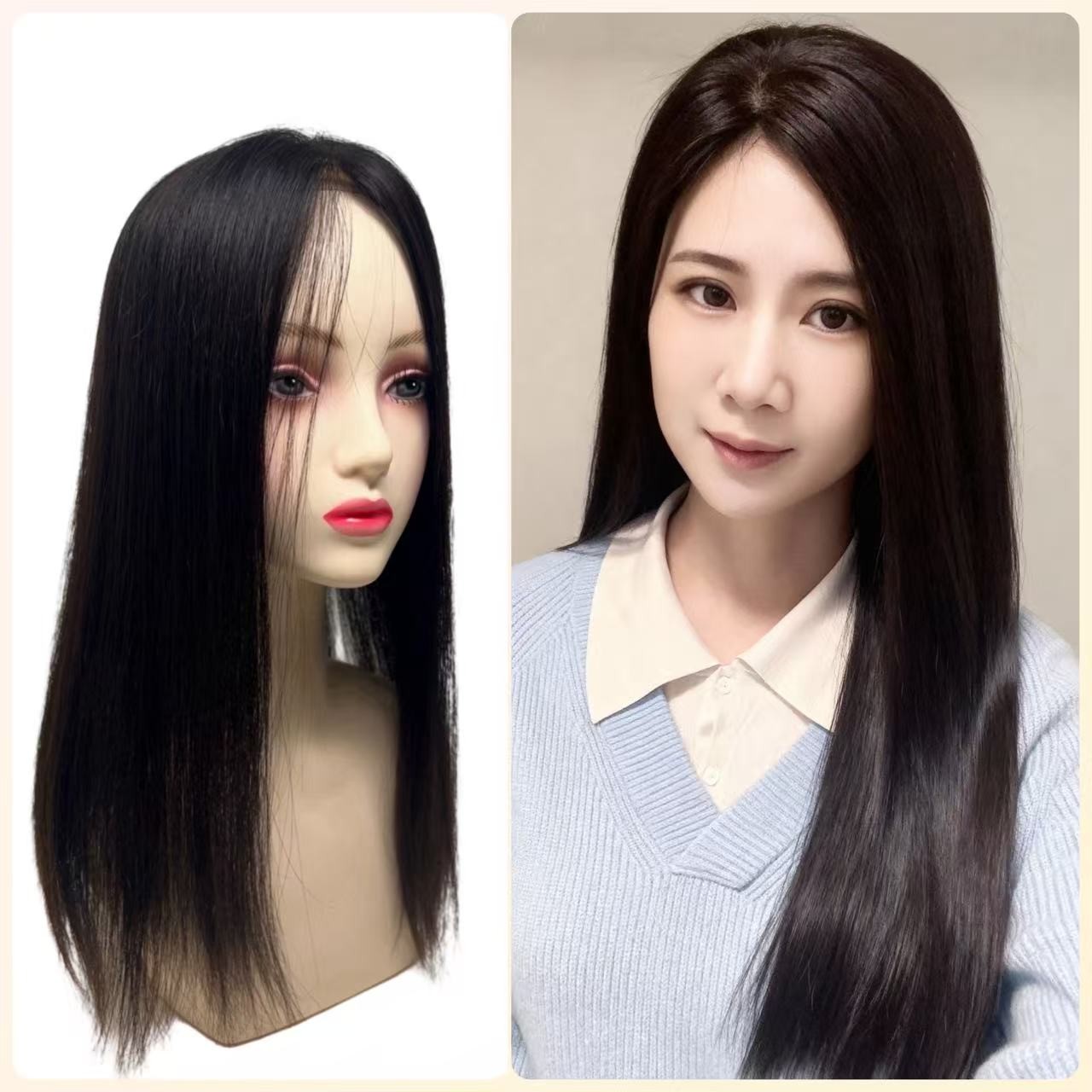 13*15女士全递针手织少女原生辫发补发片增发量遮盖白发自然蓬松